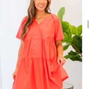Chic Soul Orange Pink Tiered Midi Sundress